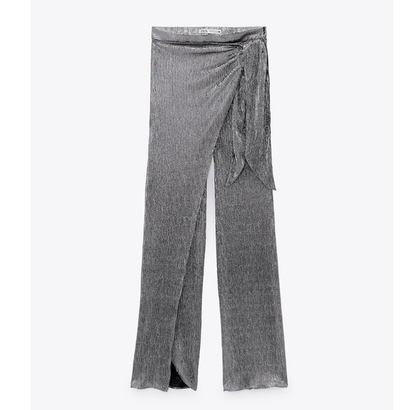 BLOGGER'S FAVE! Zara Limited Edition Sparkly Silver Wrap Front Pants SZ XS NWT - Picture 11 of 14